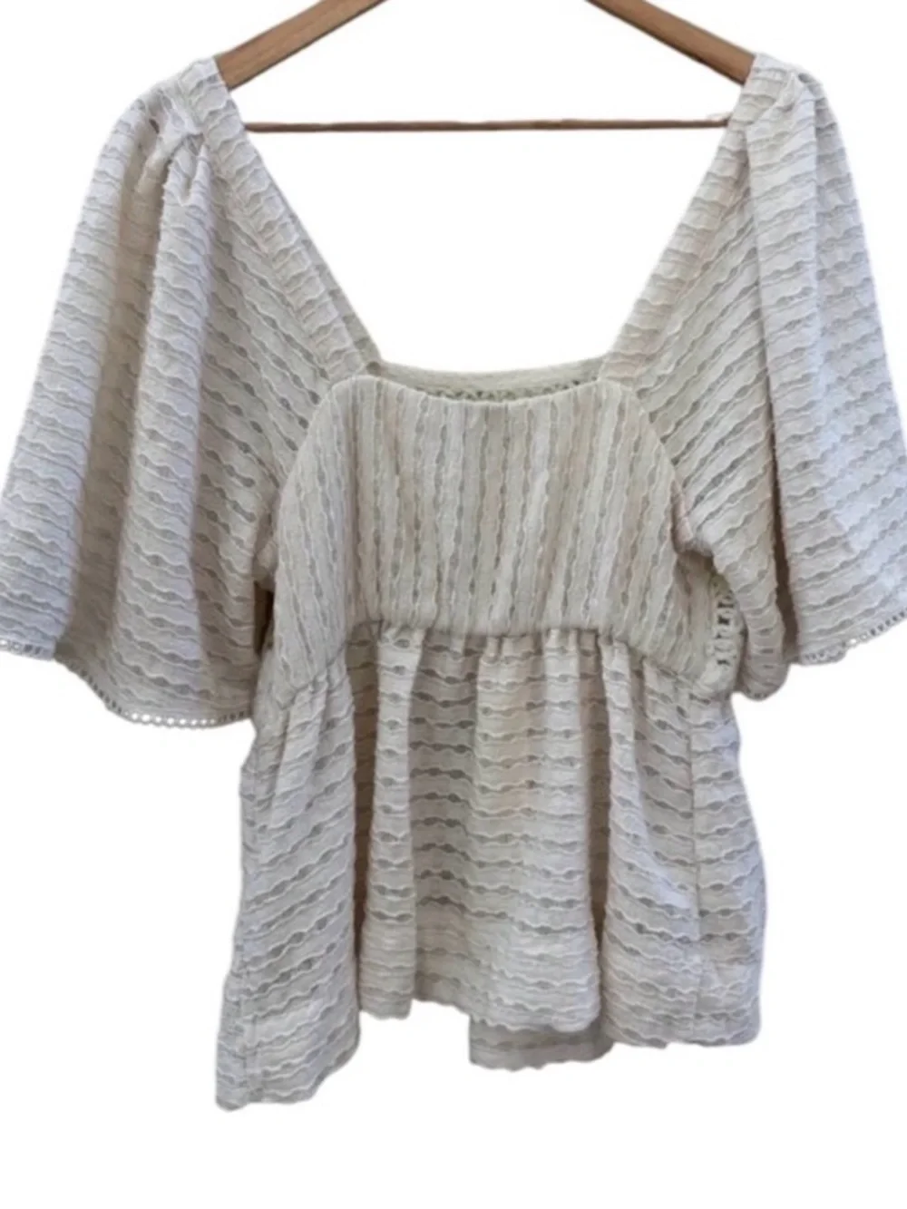 Anthropologie Sarah Hann Flutter-Sleeve Crochet Babydoll Top Size M